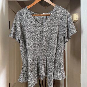 Sienna Sky Black and White Flutter Sleeve Peplum Blouse